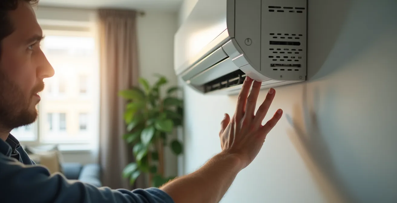 Propriétaire vérifiant la température de sortie de sa climatisation
